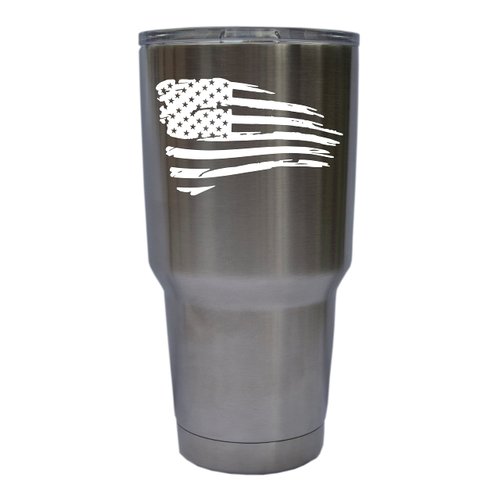 Distressed Worn American Flag Stars and Stripes Decal Sticker for Travel Mug, Tumbler (Decal ONLY) Glossy Permanent Vinyl, White, W 4" H 2.5"
