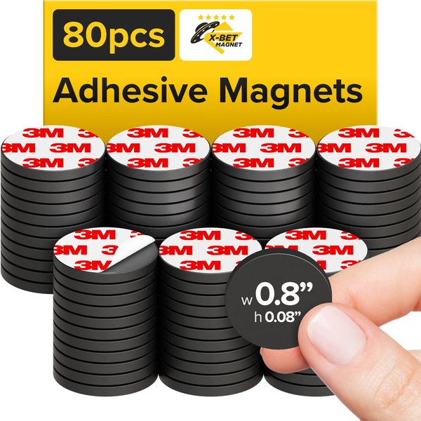 Hyper-Sticky Magnets with Adhesive Backing - (0.8'' x 0.08'', 80 pcs) Strong Magnetic Dots for Whiteboard, Fridge, Crafts - Easy-to-Cut Stickers for Planning and Organization