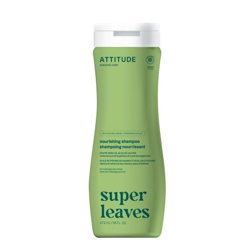 ATTITUDE Nourishing Hair Shampoo,EWG Verified, Dermatologically Tested, Plant- and Mineral-Based, Vegan Beauty Products, Grapeseed Oil and Olive Leaves, 16 Fl Oz