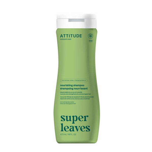 ATTITUDE Nourishing Hair Shampoo,EWG Verified, Dermatologically Tested, Plant- and Mineral-Based, Vegan Beauty Products, Grapeseed Oil and Olive Leaves, 16 Fl Oz