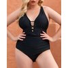 Yonique Women Plus Size One Piece Swimsuit Tummy Control Bathing Suits Lace up Plunge Swimwear Black 18W
