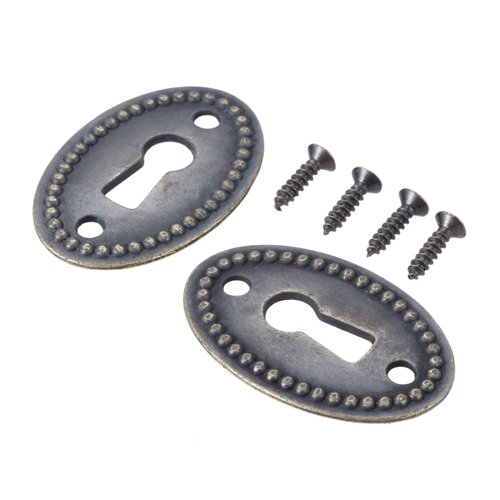 dophee 10Pcs Oval Stamped Antique Brass Decorative Keyhole Cover Plate, Keyhole Escutcheon Plate for Cabinet, Door, Dresser, Drawers, Desk Furniture Hardware