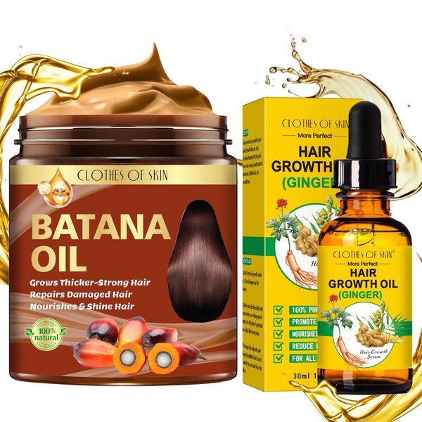 Batana Oil for Hair Growth,Organic Raw Batana Oil Hair Mask & Ginger Hair Growth Oil,Hair Oil Hair Treatment for Frizzy Damaged Hair,For Thicker-Strong Hair,Nourishes Scalp,Repair Dry Damaged Hair
