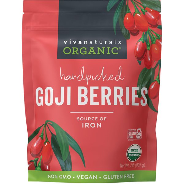 Viva Naturals Organic Dried Goji Berries, 32 oz (2 lb) Non-GMO and Vegan Wolfberries, Perfect for Baking, Smoothies, Teas and Snacks, Goji Berries Organic