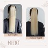 Hetto Blonde Ponytail Extensions Human Hair Ponytail Extensions #18 Ash Blonde Highlight #613 Bleach Blonde Pony Tails Hair Extensions Human Hair 12 Inch 70g