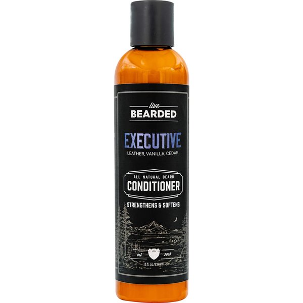 Live Bearded: Beard Conditioner - Executive - Facial Hair Conditioner - 8 oz. - Strengthens and Softens - All-Natural Ingredients with Biotin, Coconut Oil, Argan Oil, and Caffeine - Made in the USA