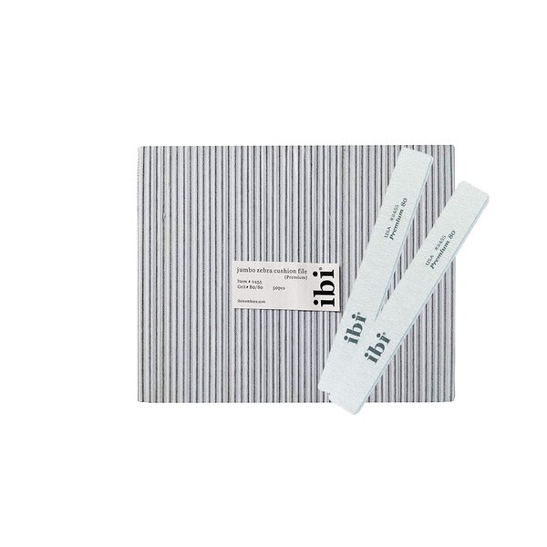 IBI 80 Premium Jumbo Zebra Cushion File | Grit 80/80 | Washable & Disinfectable Nail File for Professionals (50)