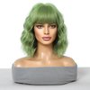 incohair 12 Inches matcha green Wig with Bangs Women Girls Short Curly Wavy Bob Wig Shoulder Synthetic Party Wigs Wig Cap Included (matcha green)