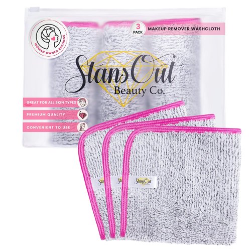 StansOut Color 12x12 Gray - Pack of 3 Reusable Makeup Remover Cloths - Microfiber Facial Towels for Makeup Removal - Washcloths for Gentle Cleansing - Soft Towels for Face and Body Care.