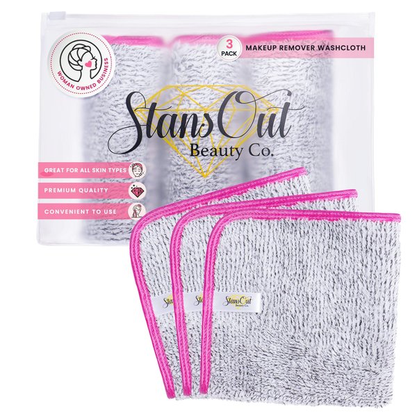 StansOut Color 12x12 Gray - Pack of 3 Reusable Makeup Remover Cloths - Microfiber Facial Towels for Makeup Removal - Washcloths for Gentle Cleansing - Soft Towels for Face and Body Care.
