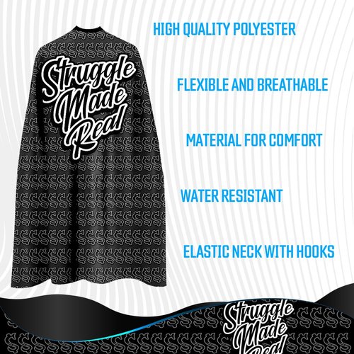 JV PRO Struggle Made Real Original Salon-Quality Barber Cape with Adjustable Neck Closure - Water-Resistant and Hair-Repellent Fabric, Stylish and Durable Hair Cutting Cape