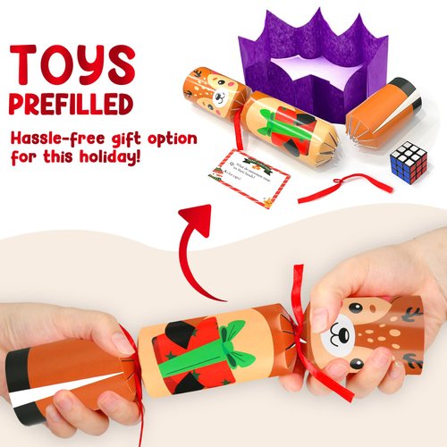 SURCVIO 10 Pack Non-Snap Christmas Table Party Favors with Party Hats Joke Little Gifts for Kids Adults, Christmas Cute Characters Design, Xmas Seasonal Holiday Dinner Traditions Supplies