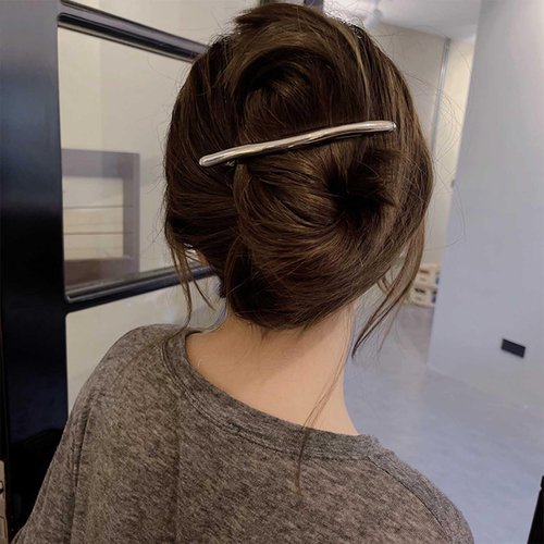 Iaceble Minimalist Metal Bar Hairclip Silver Geometric Hair Barrette Clip Tube Bar Hairclip Clamp French Ponytail Holder Hairclips Decorative Hair Accessories for Women and Girls Headdress
