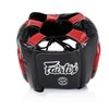 Fairtex HG13 Genuine Leather Boxing Headgear - MMA & Muay Thai Protection with Adjustable Straps and Multi-Layered Shock Absorption - Ideal for Boxing, Sparring, and Martial Arts(Black/Red/Medium)
