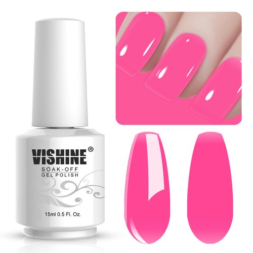 Vishine Gelpolish Lacquer Shiny Color Soak Off UV LED Gel Nail Polish Professional Manicure Hot Pink(1558)