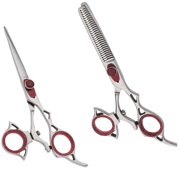 SURGICAL ONLINE Professional Hair Cutting Scissors Set, Razor Edge Thinning Texturizing Shears for Barber Hairdressing Salon Adjustable Finger Ring + Zipper Case, Stainless Steel