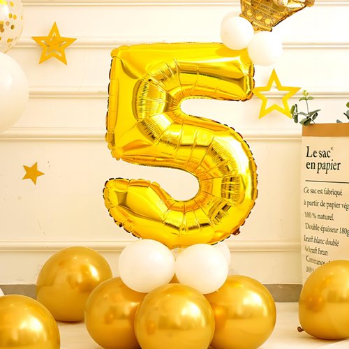 40 Inch Gold Number Balloons, Helium Mylar Foil Number Balloons for Birthday, Number 5 Balloon for 5st Birthday Decorations for Kids, Anniversary Party Decorations Supplies