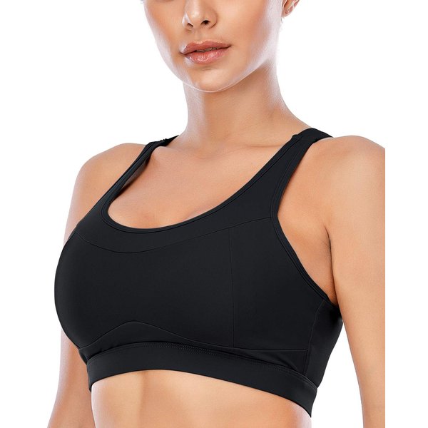 RUNNING GIRL High Impact Sports Bras for Women,Racerback Bra Workout Crop Tops for Women(WX2667 Black,M)