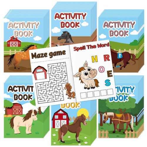 JAPBOR Horse Party Coloring Books - 48PCS Mini Cartoon Horses Activity Color Book Bulk for Kid Party Favors, Farm Western Pony Small Coloring Pages for Birthday Gifts Class Drawing Painting Game