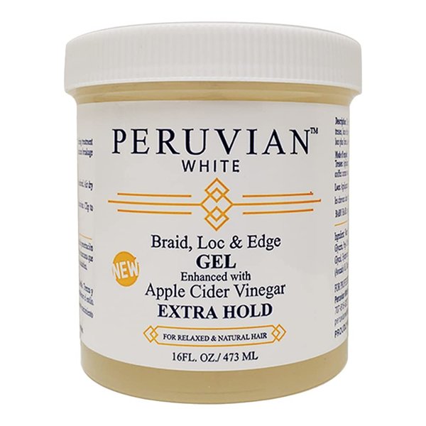Peruvian white Braid, Loc, and Edge Gel EXTRA HOLD for Relaxed & Natural Hair, 16 oz. (Apple Cider Vinegar)