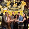 Happy New Year Decorations 2025 with Black Gold Confetti Balloons 2025 Number Balloons New Year Banner Gold Fringe Curtain Backdrop Champagne Balloon for New Years Eve Party Nye Decorations