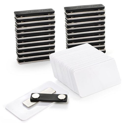 Covzoe 30 Pack Blank Name Tag, 1.5 x 3 Inch Name Badge with Magnetic Backing, Reusable DIY Plastic Name Label Holders Round Corner for Personalized Shirts School Office