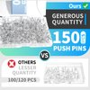 150 PCS Clear Push Pins Tacks Count in Reusable Box for Bulletin Boards and Wall Displays Heavy Duty Plastic Head