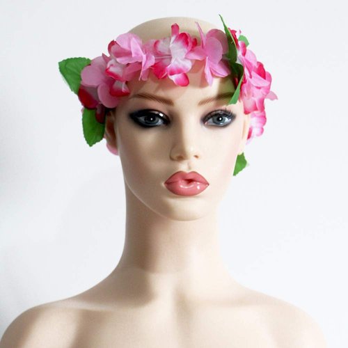 Hawaiian Leis Flower Headband Wristbands Tropical Hawaii Luau Leaf Necklace Bracelets Hair Hoops Wreath Women Headpiece Hair Bands Cosplay Costume Summer Beach Vacation Pool Party Decoration 24 Pack