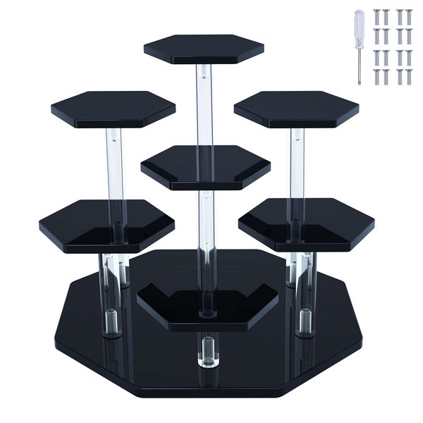 Acrylic Display Stand for Figures, Collectibles, Toys and Dolls, Jewelry, Action Figures Collection Organizer Holder, Collectibles Stand, Cosmetic Items Risers, 7-Tier. (Black)