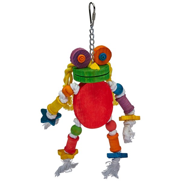 A&E Cage Company HB46349 Happy Beaks Silly Wood Frog Assorted Bird Toy, 11 by 12 Inches