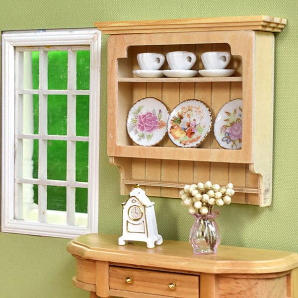 iLAND Wooden Dollhouse Furniture 1/12 Scale, Miniature Wall Cabinet 2pcs fit Dollhouse Kitchen, Livingroom, Diningroom or Bathroom (Natural Color 2pcs)