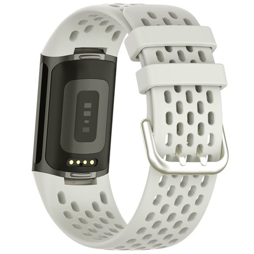 TopPerfekt Sport Bands Compatible with Fitbit Charge 5, Adjustable Breathable Soft Silicone Sport Replacement Watch Straps Wristbands Bracelet for Charge 5 Activity Tracker Women Men (1-Lunar White)