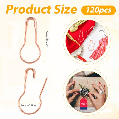 120pcs 22x10mm/0.86x0.39 Safety Pins, Metal Light Bulb Sewing Safety Pins Small Gourd Pins for Clothes Crafts Quilting Charms Buttons (Rose Gold)