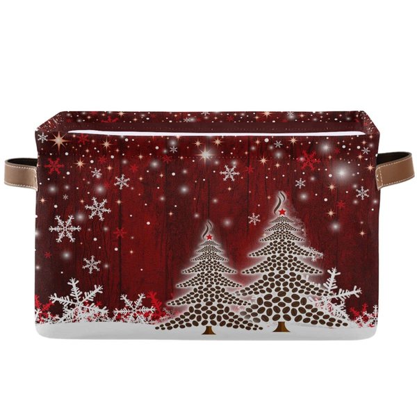 Christmas Tree Red Storage Basket Fabric Laundry Baskets Winter Snowflake Snowman Xmas Storage Boxes Organizer Bag for Baby Cloth Dog Toy Book Storage Cubes Shelf Closet Bins 16×12×8 Inches