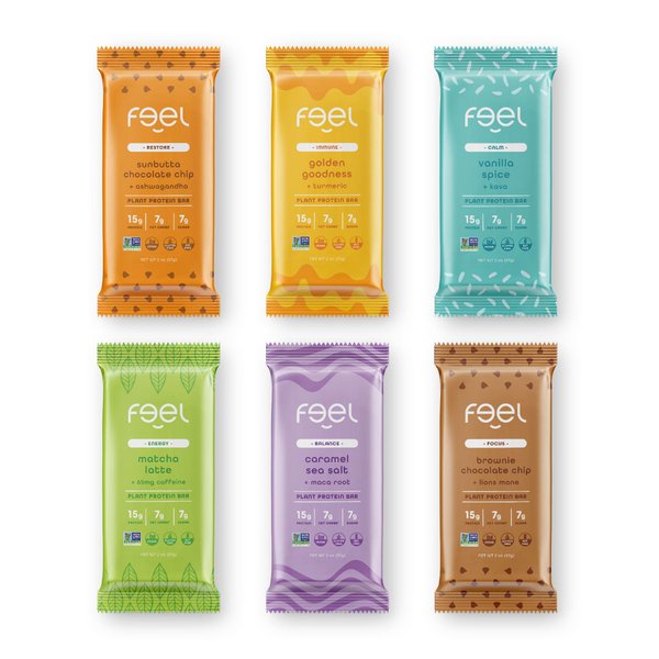 Feel Vegan Protein Bars - Keto, Gluten Free, Organic, 15g Protein - Dairy Free, Low Sugar - Variety Pack (6 Flavors, 6 Pack)