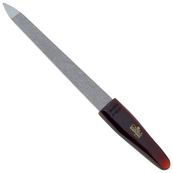 Camila Solingen CS16 3.5" Professional Sapphire Metal Nail File Pointed for Fingernail and Toenail Care. Double Sided Coarse Fine for Manicure/Pedicure. Made of Stainless Steel, Solingen Germany