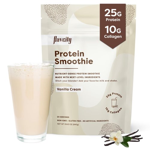 FlavCity Protein Powder Smoothie, Vanilla - 100% Grass-Fed Whey Protein Smoothie with Collagen (25g of Protein) - Gluten Free & No Added Sugars (29.63 oz)