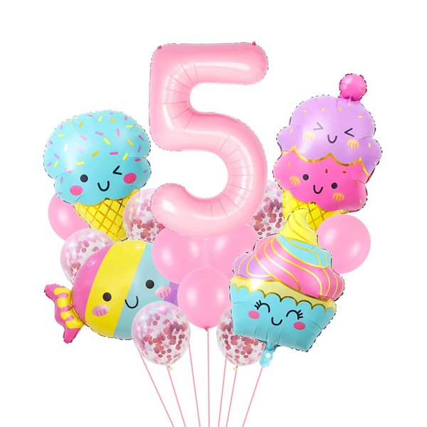 Ice Cream Balloons Number 5 Balloon 40 Inch, Ice Cream Birthday Party Decorations, 5 Balloon Number for Candy Birthday Party Decorations
