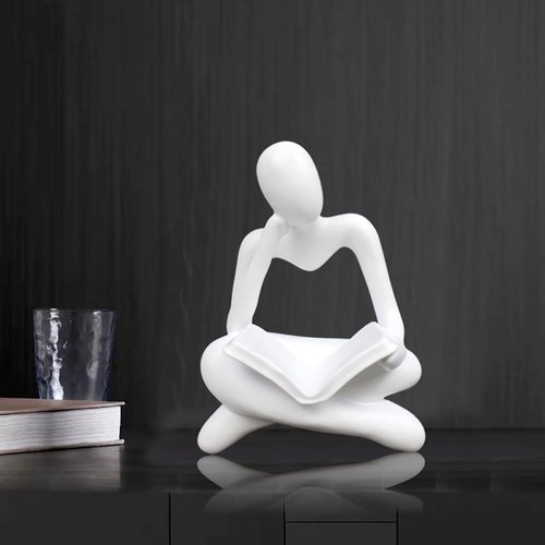 AMAHPSPE Thinker Statue Reading Women Figurine Abstract Art Sculpture Home Decor Modern White Decor Accents White Thinker Figurines for Living Room Shelves Bookshelf Office Shelf Desktop Decor