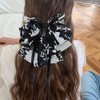 2 PACK Chiffon Floral Bowknot Hair Claw Clips, Big Bowknot Chiffon Spring Hairpins, Floral Ponytail Clip, French Style Hair Accessories for Women and Girls Party Wedding Daily Wear
