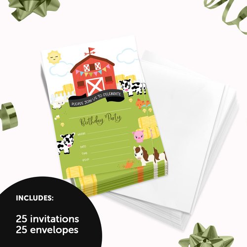 Desert Cactus Barnyard Farm Style 2 Happy Birthday Invitations Invite Cards (25 Count) With Envelopes Boys Girls Kids Party (25ct)