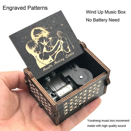 Pursuestar HowlMoving Castle-Merry Go Round of Life Wind Up Music Box, Vintage Engraved Wood Mechanism Musical Gifts for Birthday Valentine's Day Christmas Thanksgiving