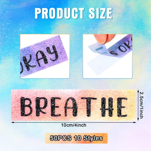 50 Pcs Anxiety Sensory Strips Textured Sensory Strips Tactile Rough Sensory Calm Stickers Adhesive Textured Grip Tape Fidget Pack Anti Stress Strips for Adults (Watercolor Style)