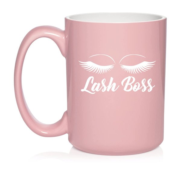 Daylor Lash Boss Makeup Lash Extension Artist Ceramic Coffee Mug Tea Cup Gift (15oz Light Pink)