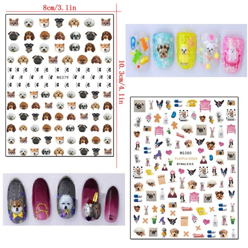 8 Sheets Cute Animal Nail Art Adhesive Sticker Cows Dog Cat Pig Dragon Cartoon Nail Stickers 3D Nail Art Design for Women Girls Manicure Tips Charms Decoration Acrylic Nails Supplies Nail Decals