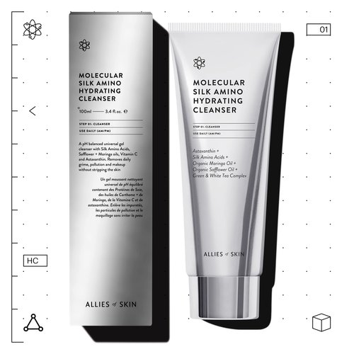 Allies of Skin Molecular Silk Amino Hydrating Cleanser: Hyaluronic Acid, Ceramides, Safflower & Moringa Oils. Nourishes, Conditions & Repairs 100 ml/2.4 oz