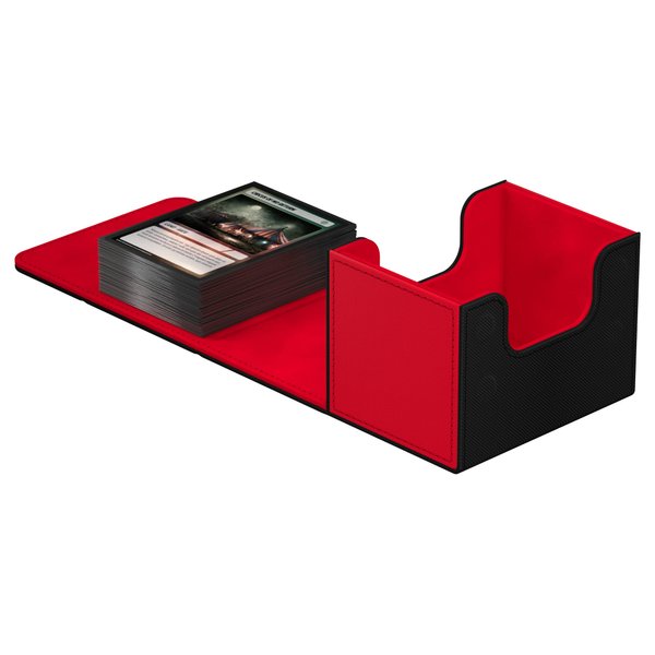Ultimate Guard Sidewinder Synergy 100+, Deck Box for 100 Double-Sleeved TCG Cards, Black/Red, Magnetic Closure & Microfiber Inner Lining