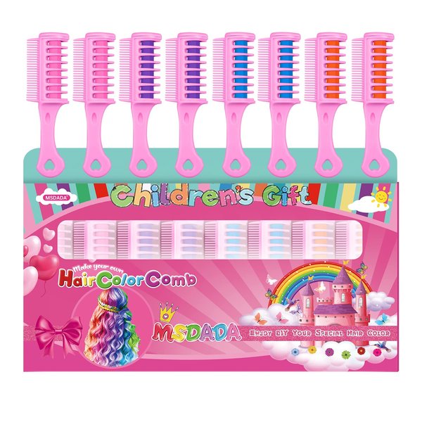 New Hair Chalk Comb for Girls Kids, Washable Temporary Hair Color Dye for Kids Age 5 6 7 8 9 10+ Birthday Party Gift Cosplay DIY, Children's Days (Blue & Pink & Purple)