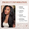LEOSA Black Yaki Kinky Straight V Part Wig for Black Women Long Kinky Straight V/U Part Wig Clip In Hair Extensions for Women Synthetic Hair Replacement Wigs for Daily Use (20Inch, 1B)