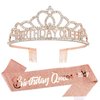 CIEHER Birthday Crown and Sash Set, Birthday Queen Crown for Women Girls Birthday Sash Birthday Tiara Rose Gold Birthday Decorations Birthday Gifts